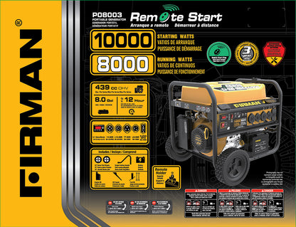 FIRMAN P08003 - Performance Series 8000 Watt Electric Start Portable Generator w/ RV Outlet & Wireless Remote (CARB)-American Camp Supply