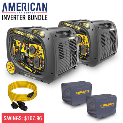 Inverter Bundle Holiday Special! - Two FIRMAN W03383 models plus FREE Covers & 25' Power Cord-American Camp Supply